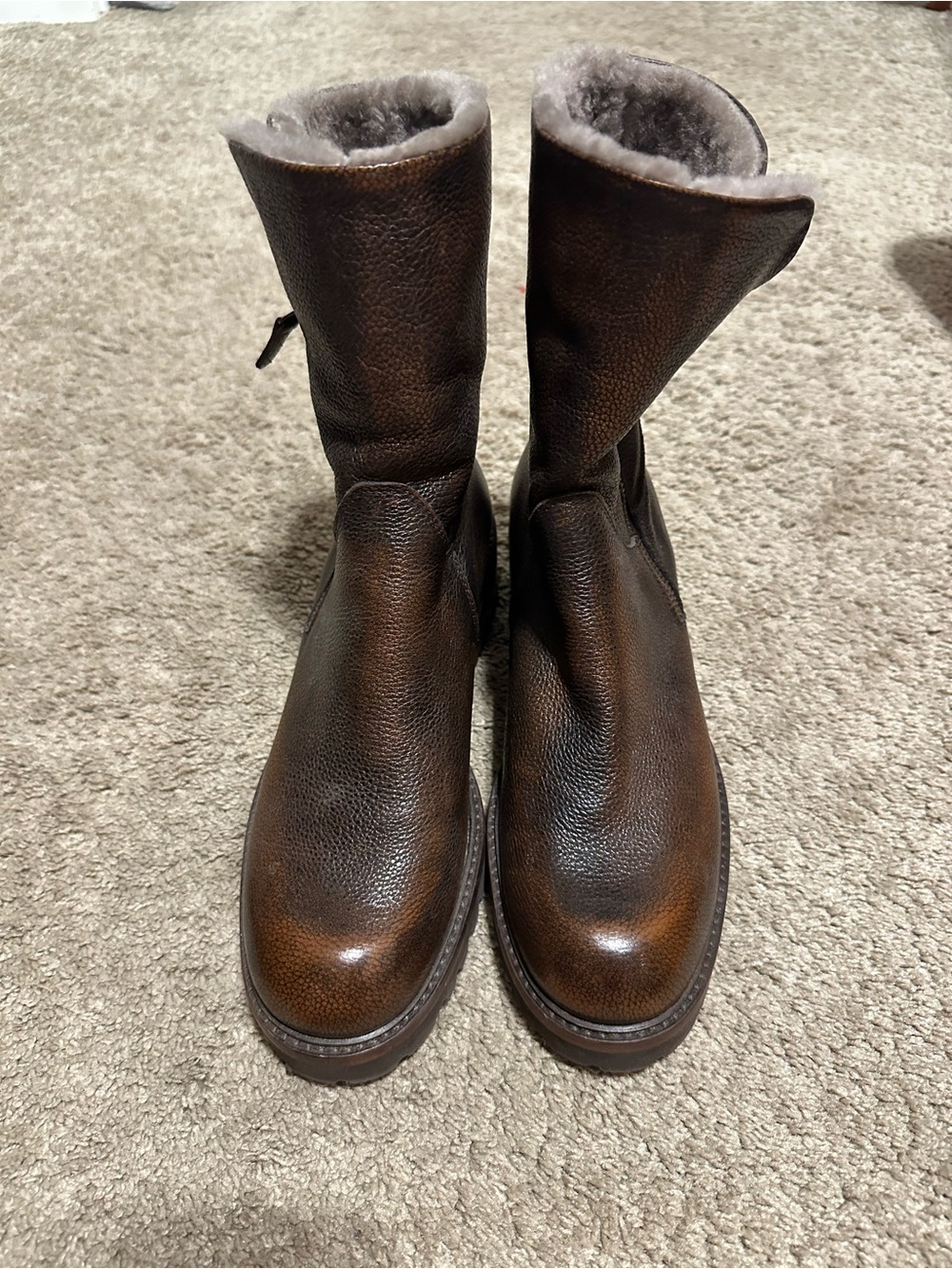 Ron White Womens Brown Leather Shearling-Lined Winter Boots - Made in Italy